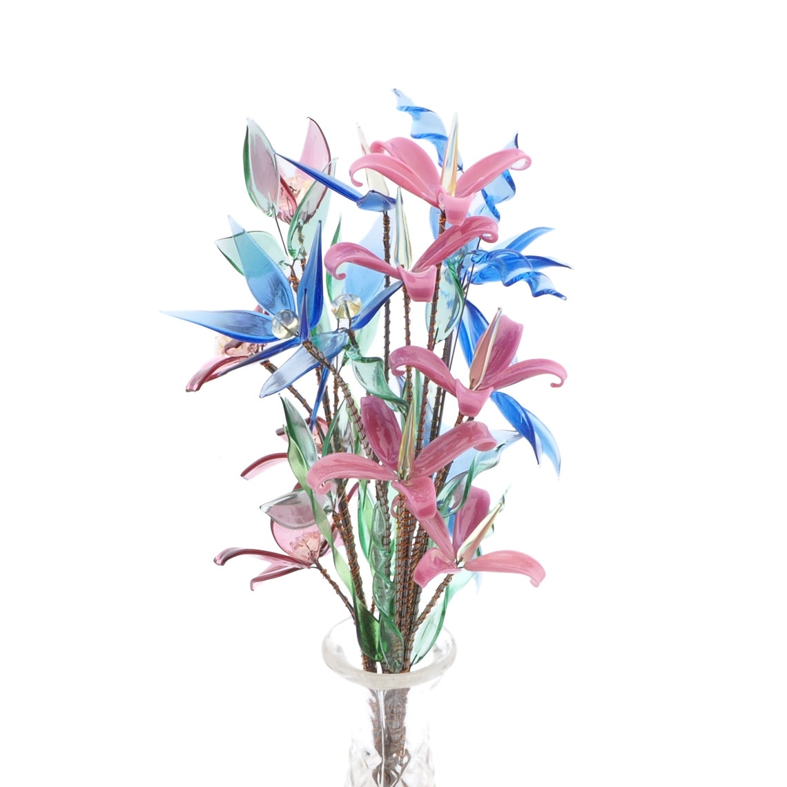 Czech lampwork antique pink blue amethyst uranium glass bead flower stem decoration ornament