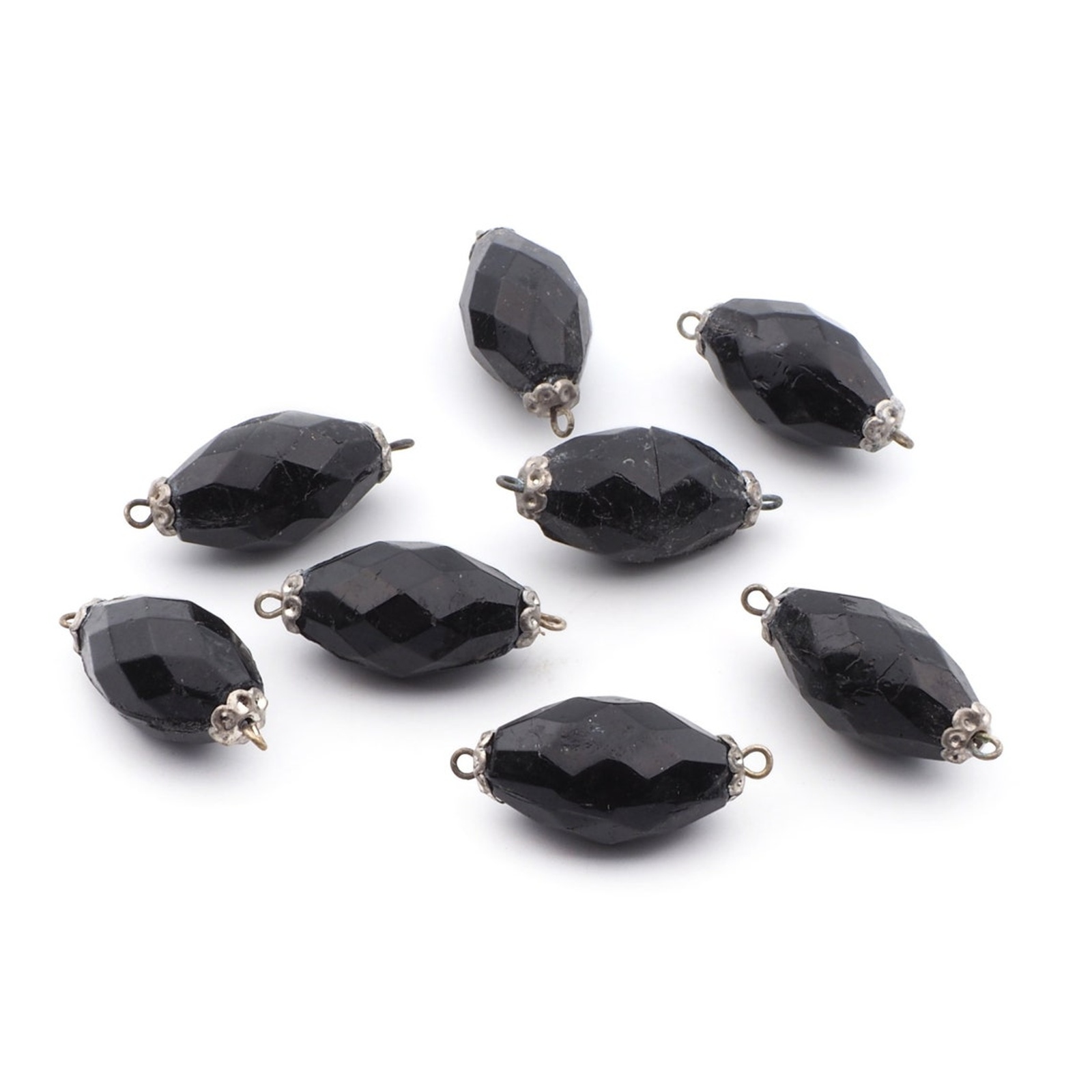 Lot (8) antique Victorian Czech black oval connector glass beads 21mm