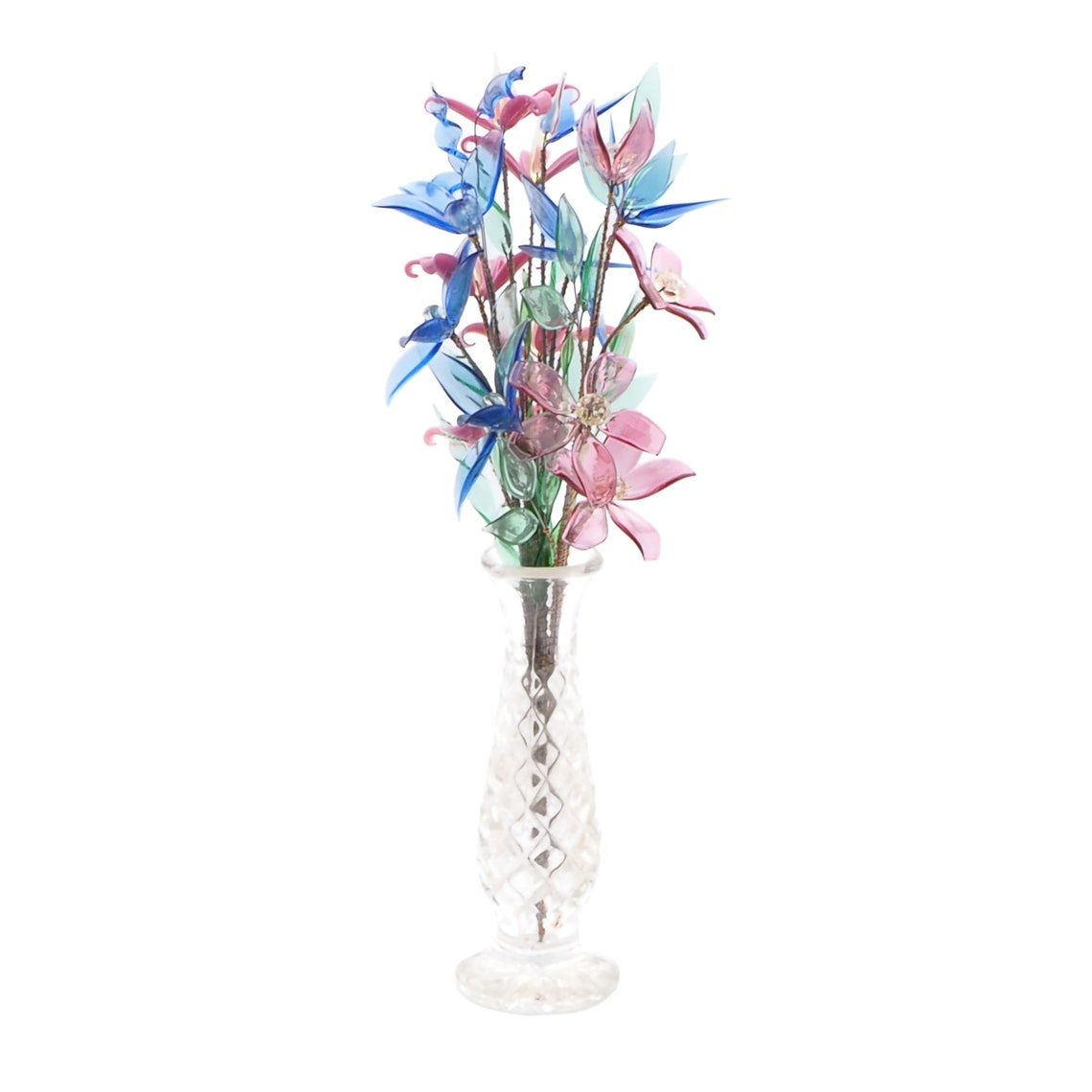 Czech lampwork antique pink blue amethyst uranium glass bead flower stem decoration ornament