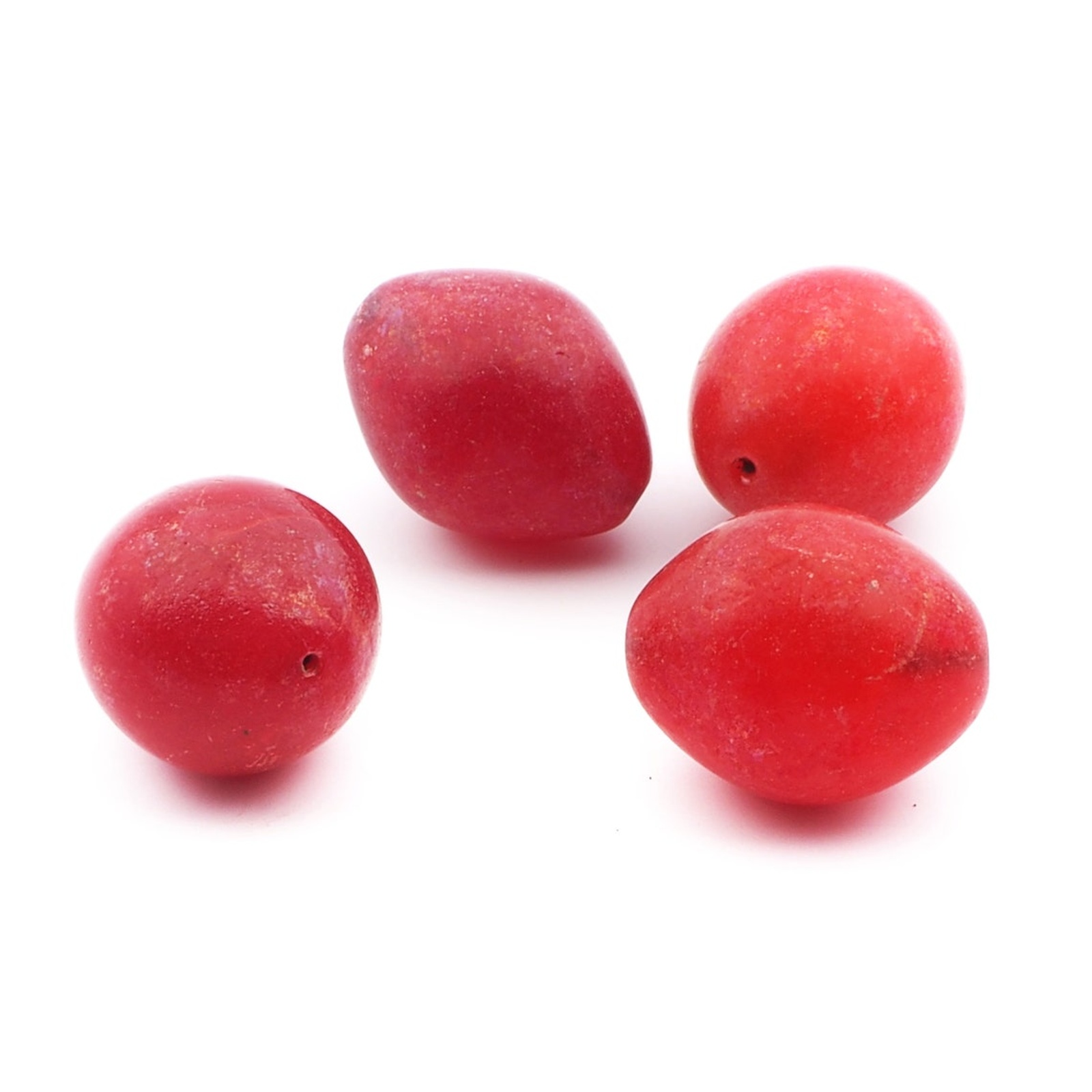 Lot (4) rare Czech antique extra large oval red fruit glass beads 29mm