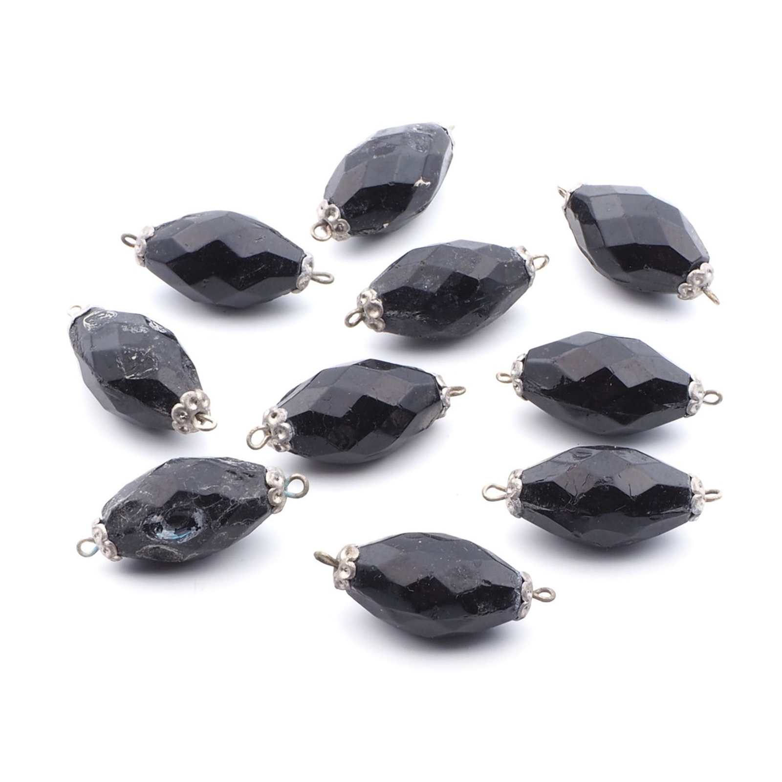 Lot (10) antique Victorian Czech black oval connector glass beads 21mm