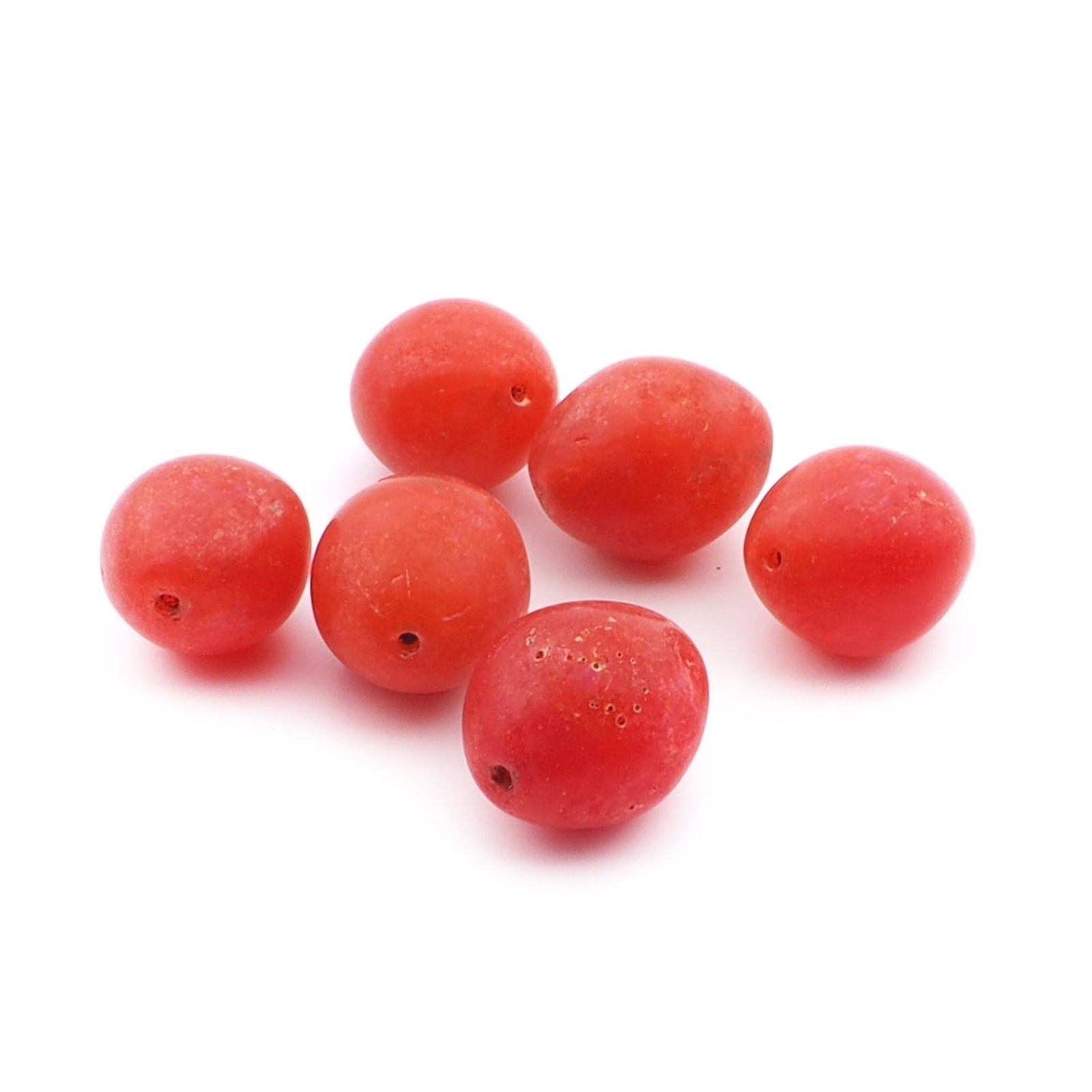 Lot (6) rare Czech antique large oval red fruit glass beads 23mm