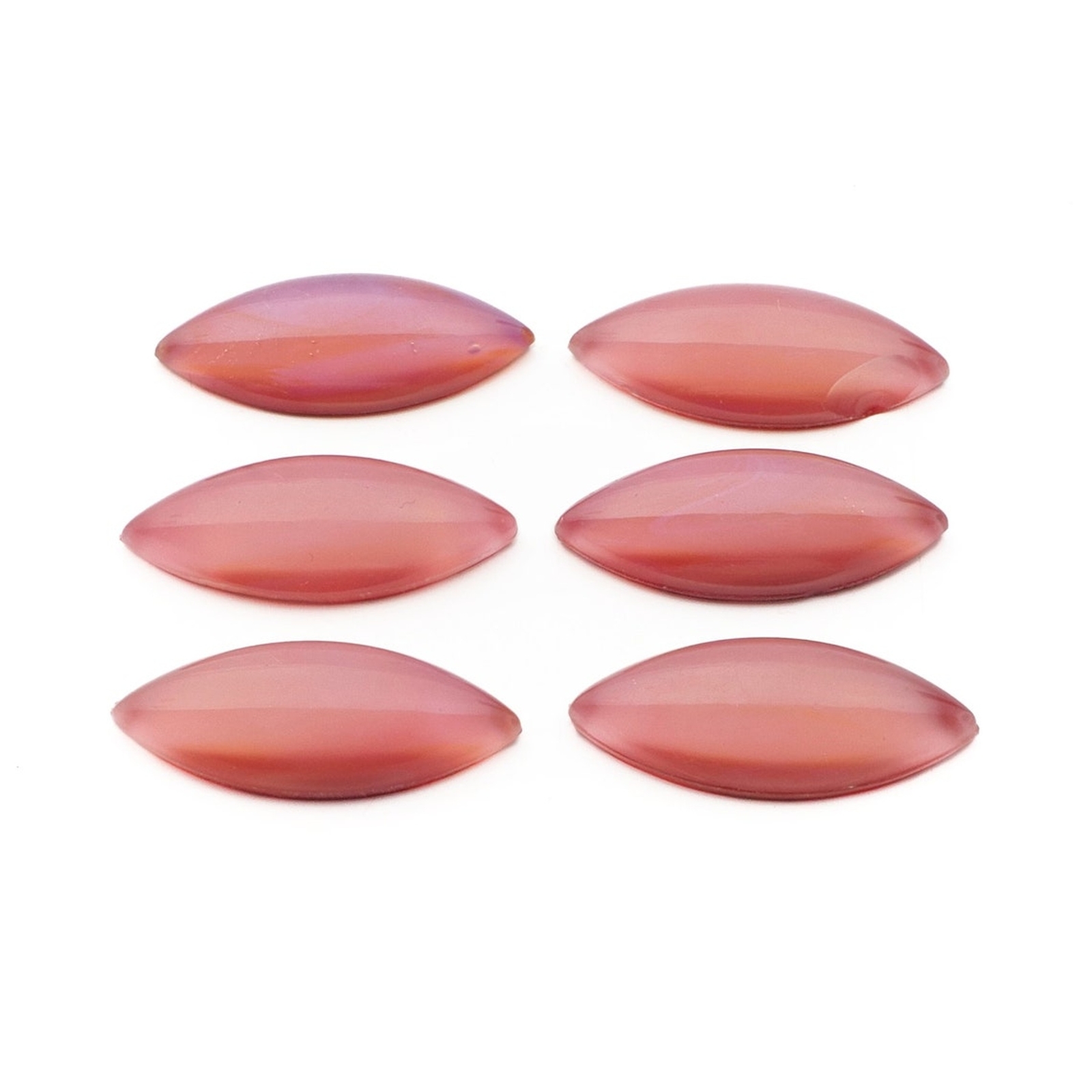 Lot (6) Vintage Czech pink satin moonglow dragons breath oval glass cabochons 21x9mm
