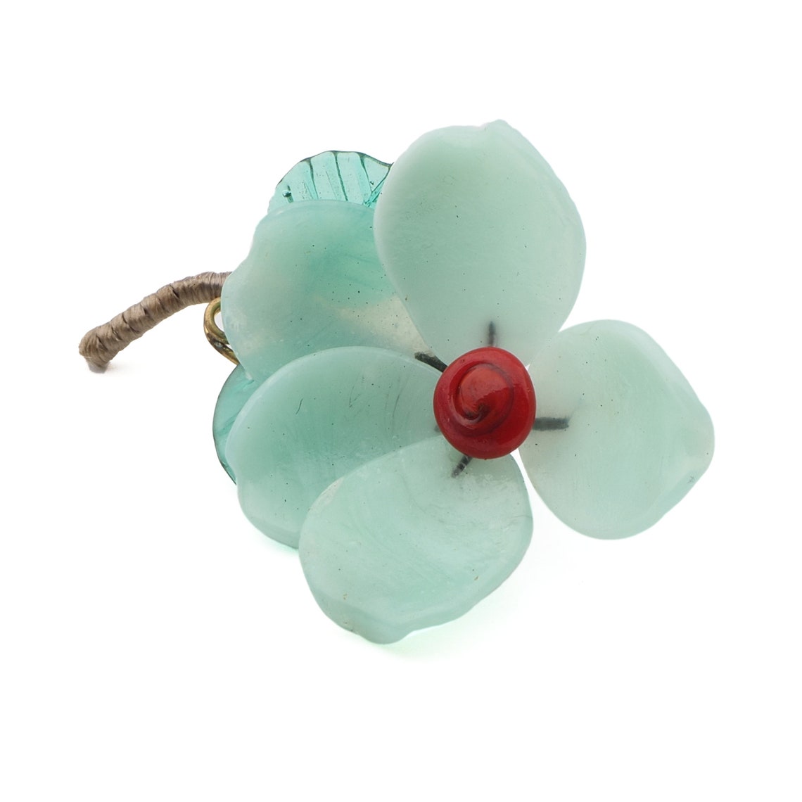 Vintage Czech lampwork bead flower pin brooch uranium vaseline glass