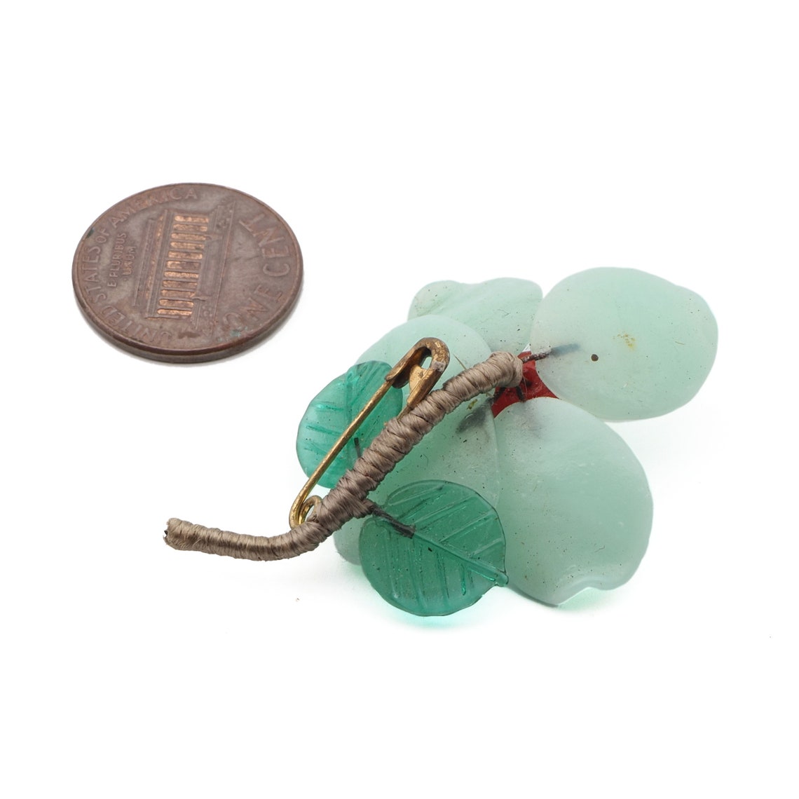 Vintage Czech lampwork bead flower pin brooch uranium vaseline glass