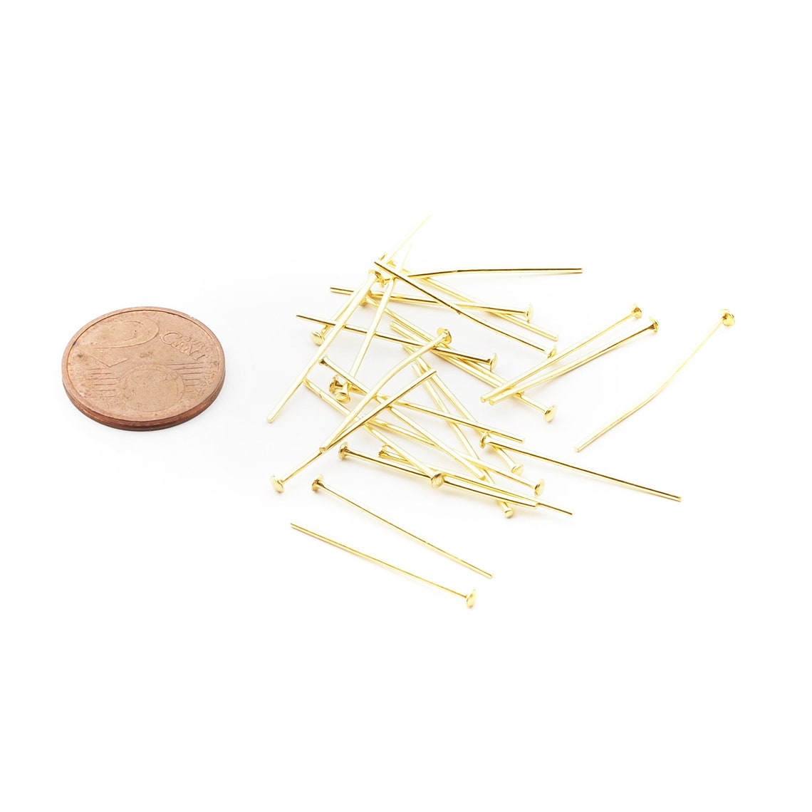 Lot (24) Vintage gold tone chandelier nail head connector pins prism hangers 24mm