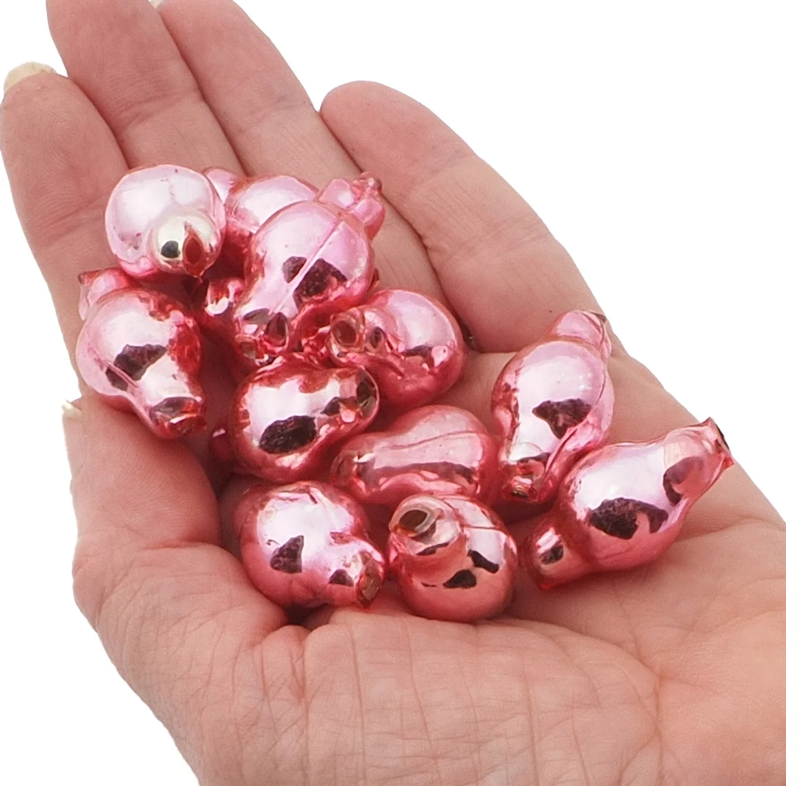 Lot (12) Czech pink oval blown mercury glass Christmas garland beads 30mm