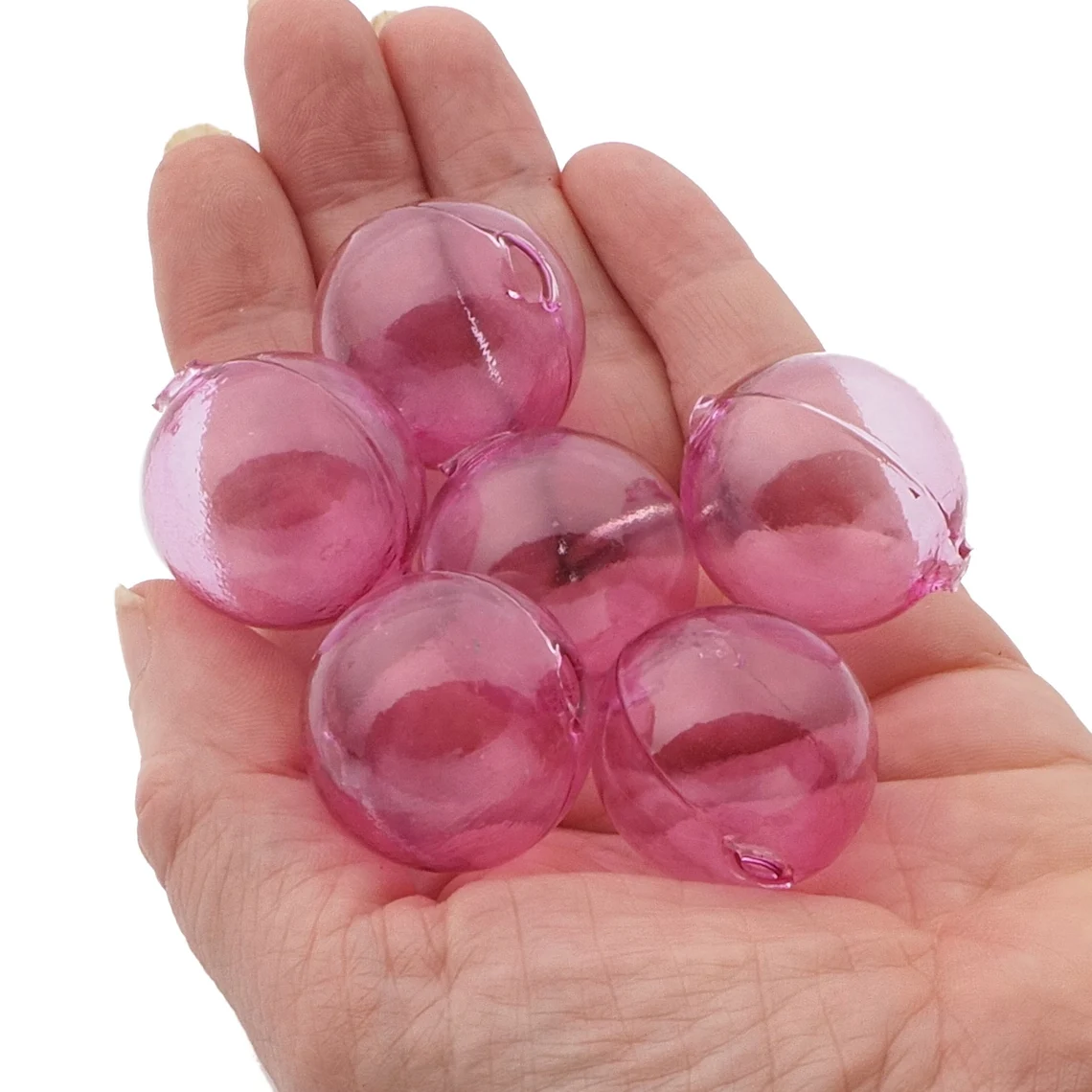Lot (6) Czech transparent pink round blown glass Christmas garland beads 29mm