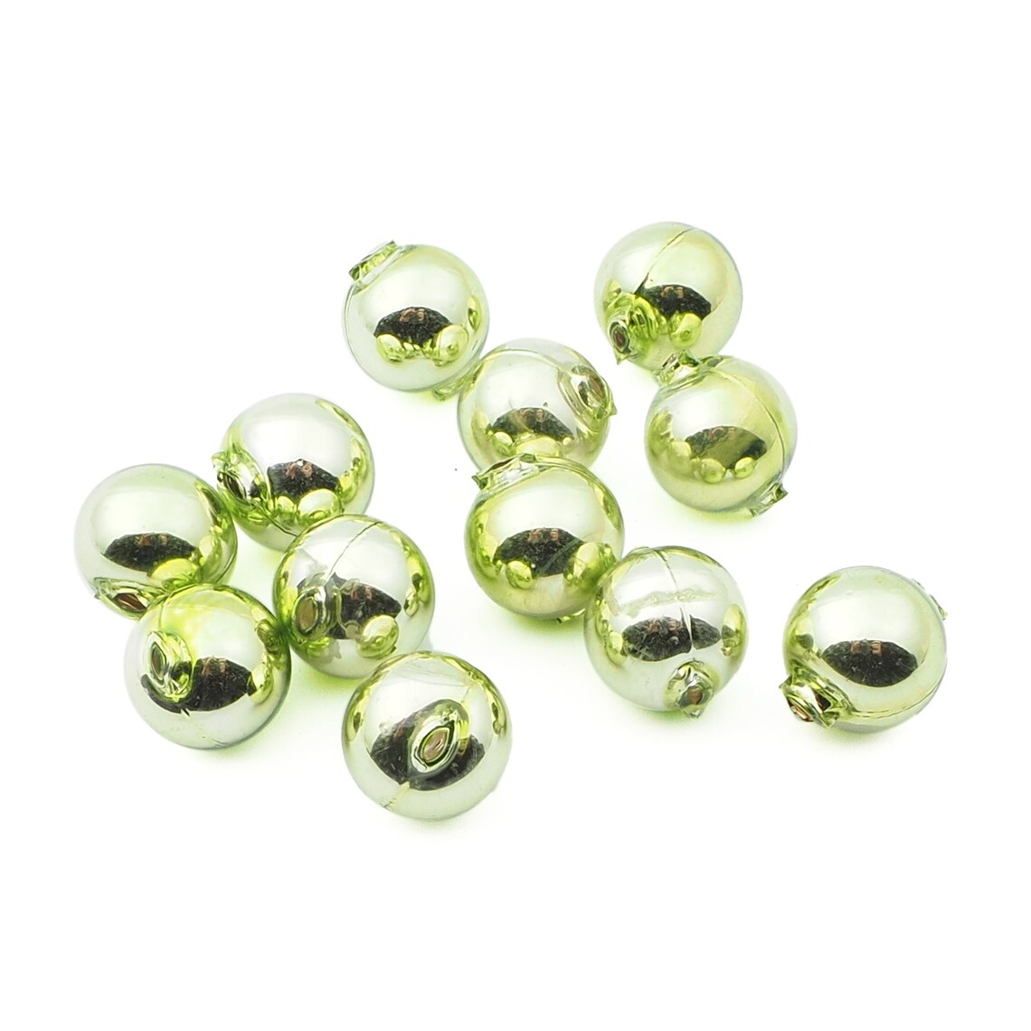 Christmas garland beads Lot 12 pcs 18 mm Czech green round blown mercury glass