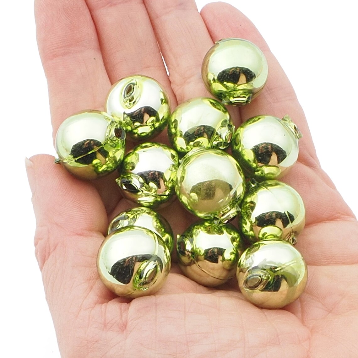 Christmas garland beads Lot 12 pcs 18 mm Czech green round blown mercury glass