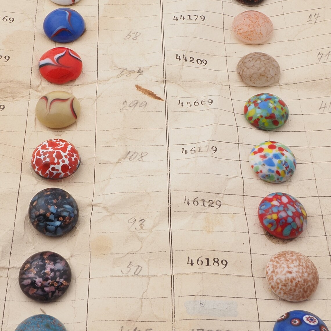 Vintage Czech sample card glass cabochons