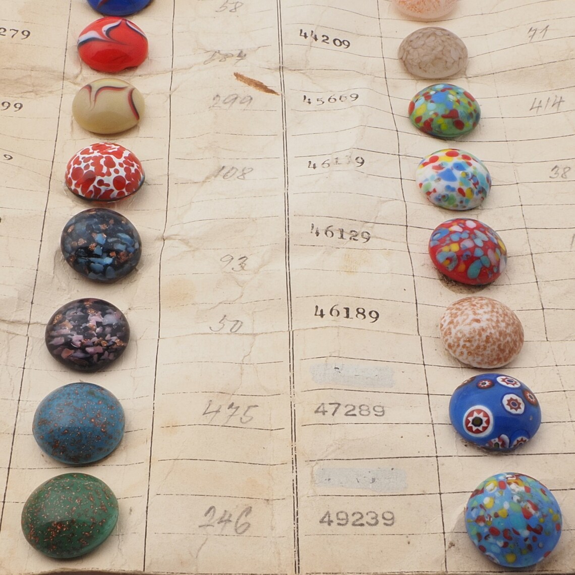 Vintage Czech sample card glass cabochons