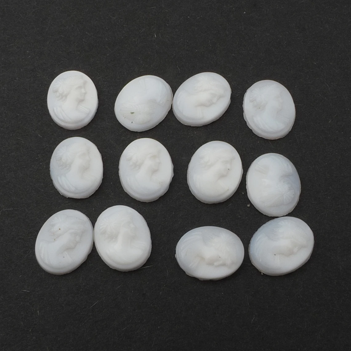 Lot (12) Czech vintage oval white cameo glass cabochons 11x9mm