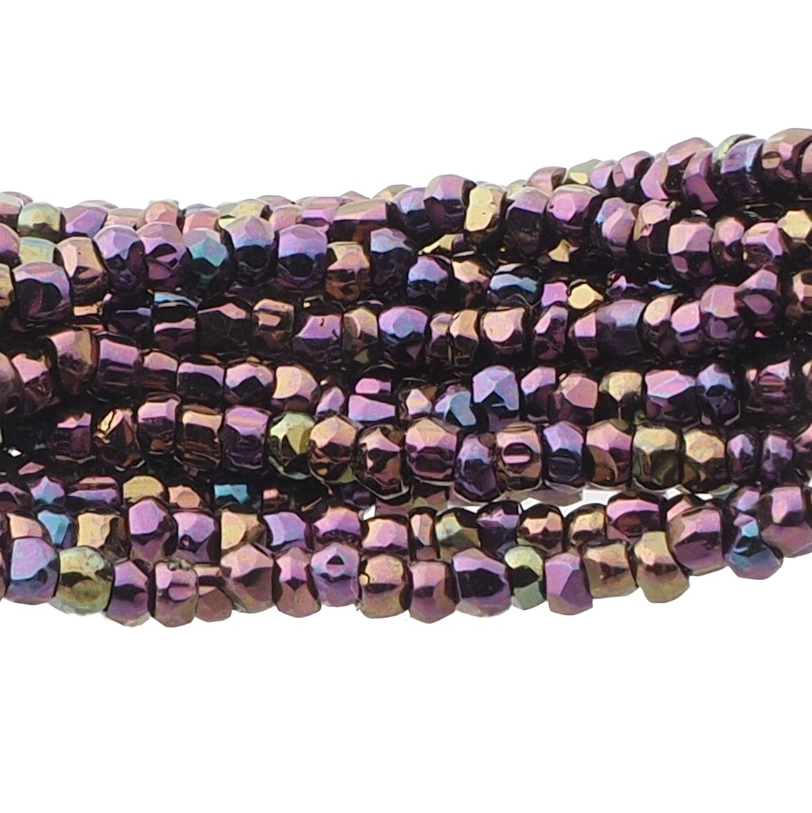 metallic faceted glass seed beads Hank 2400pcs 15 bpi, Czech vintage blue peacock