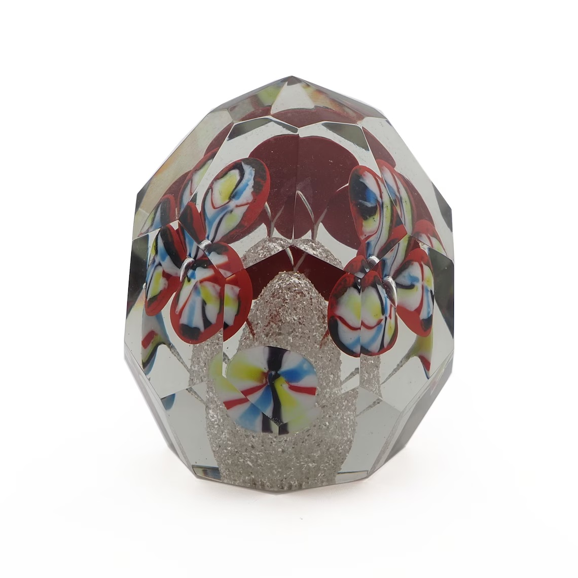 RESERVED LIZ Czech antique crystal glass lampwork millefiori flower paperweight