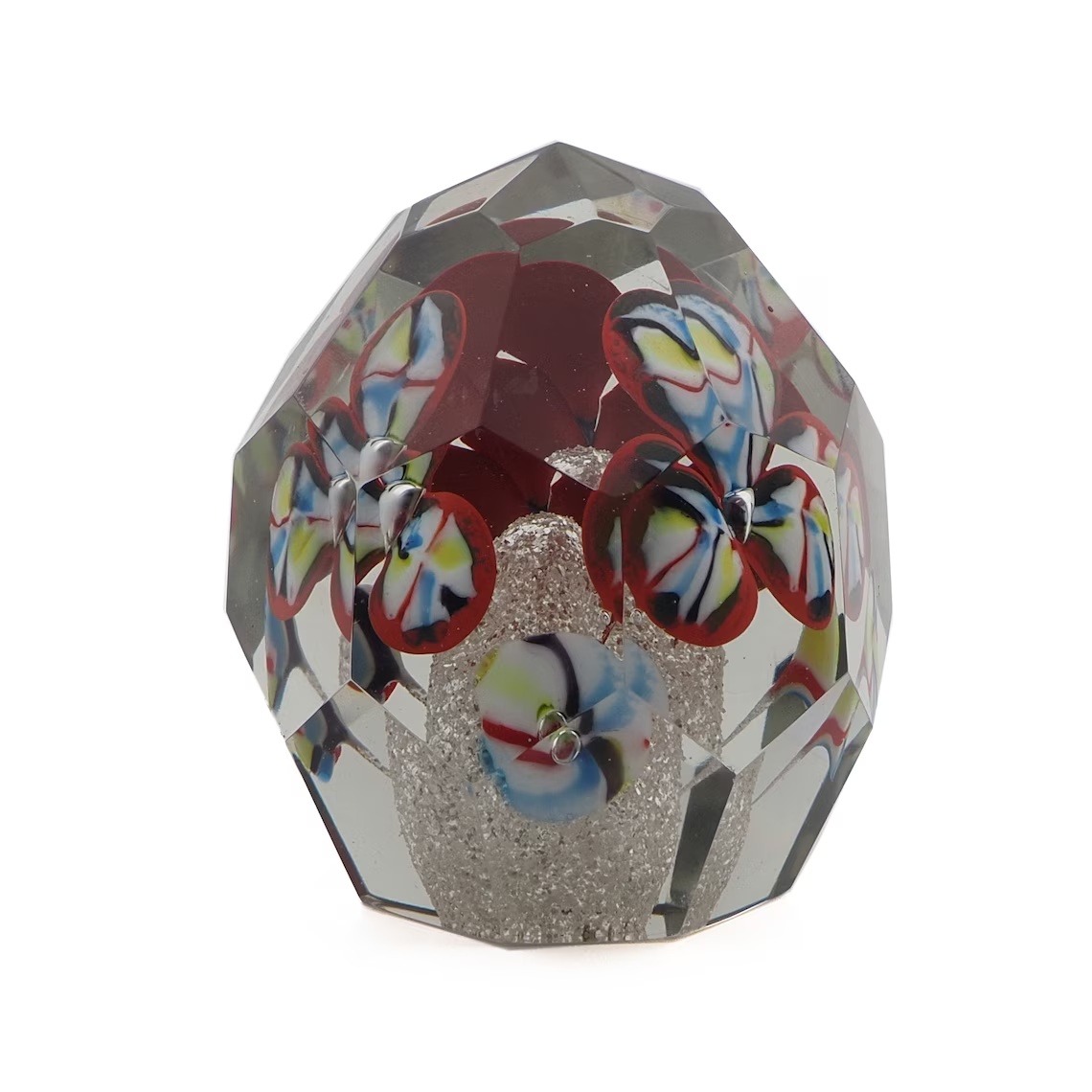 RESERVED LIZ Czech antique crystal glass lampwork millefiori flower paperweight