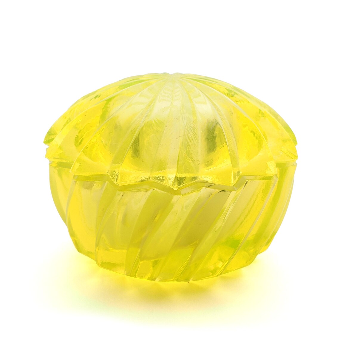 vaseline uranium glass vanity powder trinket box dose Vintage Czech twisted Schlevogt Ingrid style