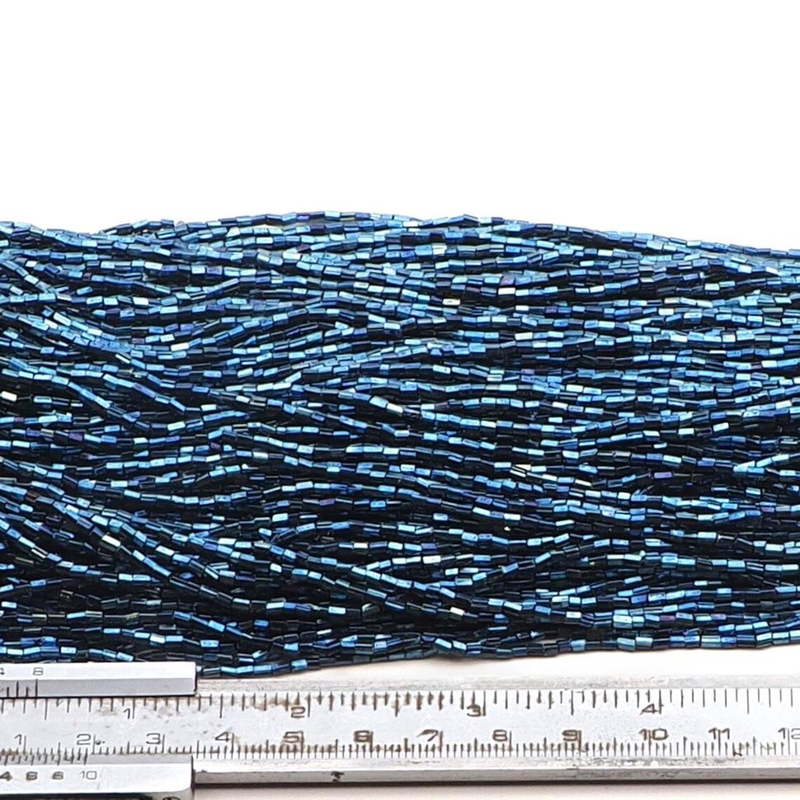 blue iris sparkle metallic hexagon bugle glass beads 10 bpi Maser Hank 22 000 pcs, 240g Czech