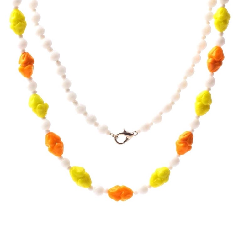 Czech Vintage necklace white yellow orange round interlocking flower glass beads