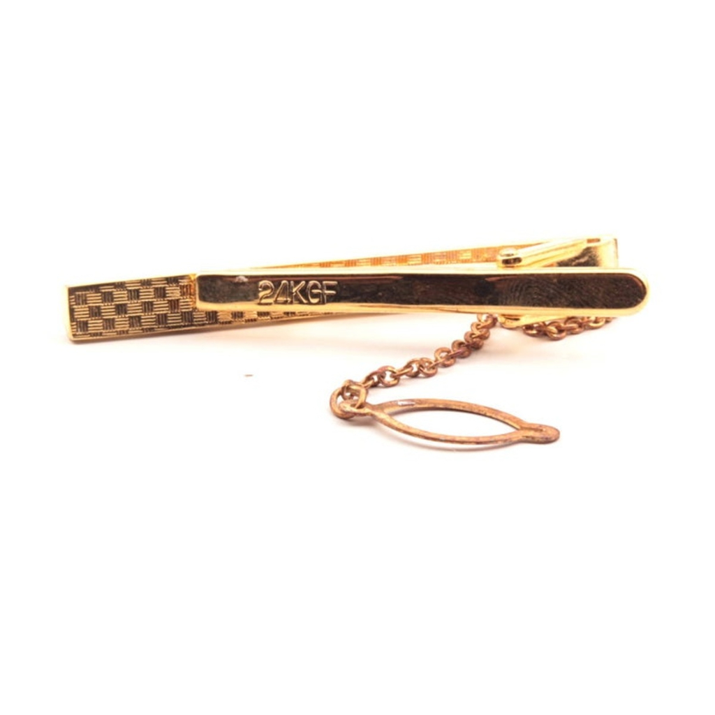 Vintage 24KGF gold and chrome bi metal tie bar clasp clip
