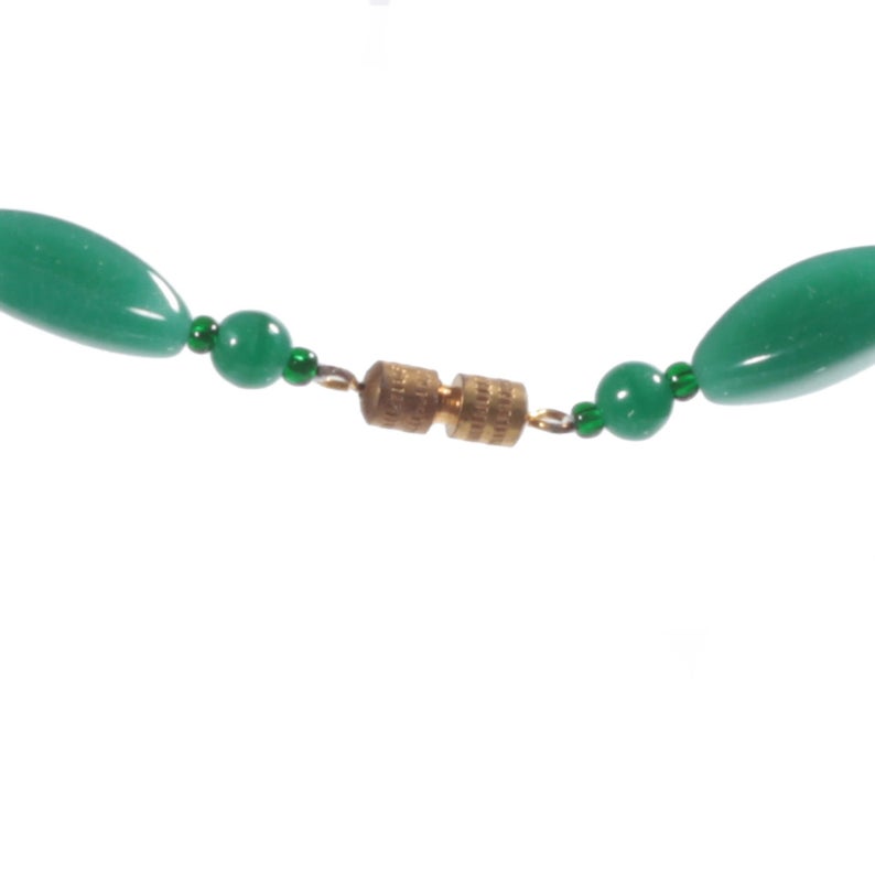 Vintage necklace Czech rare green opaline chrysoprase triangle glass beads