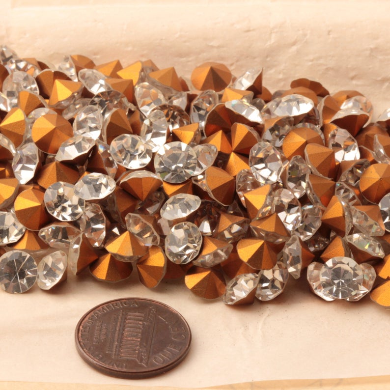 Lot (288) Austrian D.S Vintage "Crystal gold" clear glass rhinestones ss34 7mm
