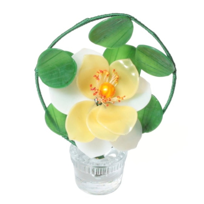 Vintage Czech miniature white Uranium lampwork glass flower ornament