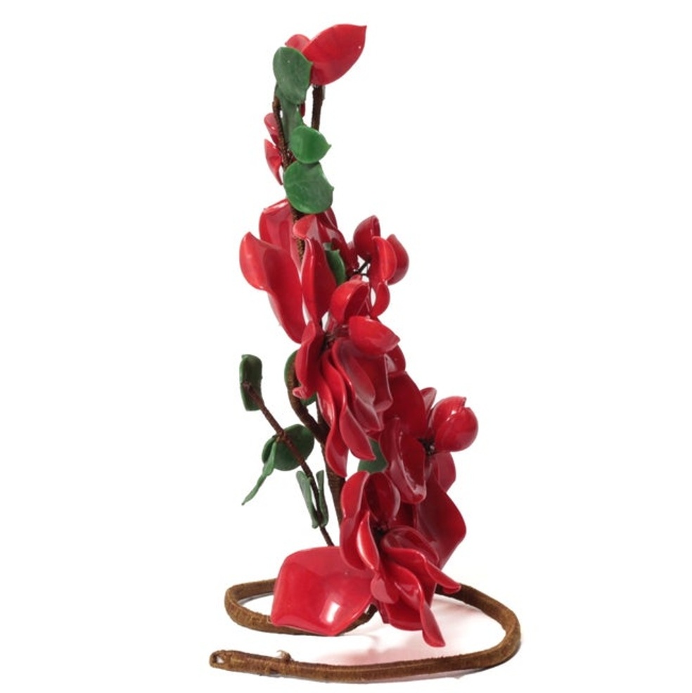 Antique Art Deco Czech handmade lampwork glass red flowers free standing ornament