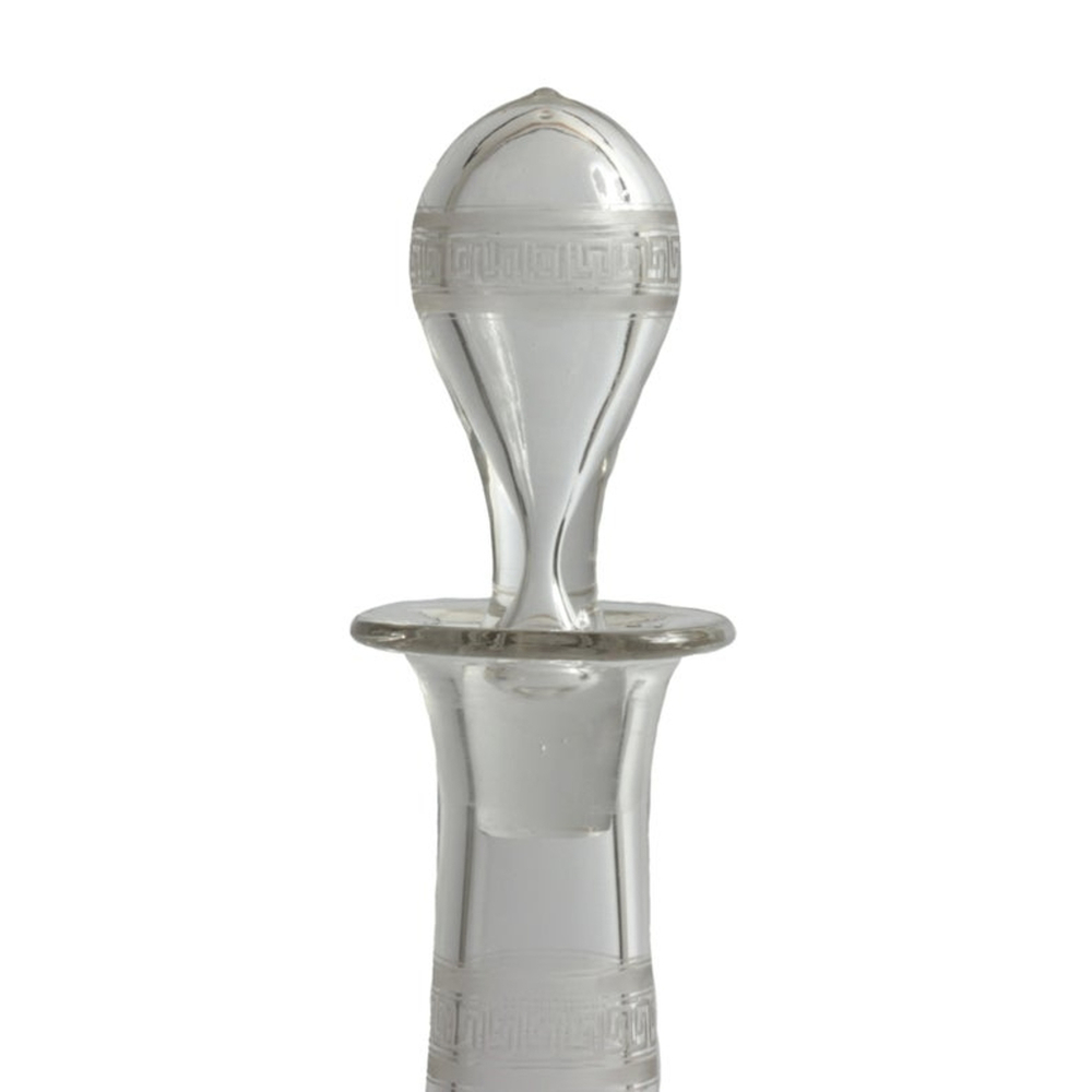 Antique Art Nouveau glass wine decanter; Czech Greek key Egyptian revival crystal with monogram
