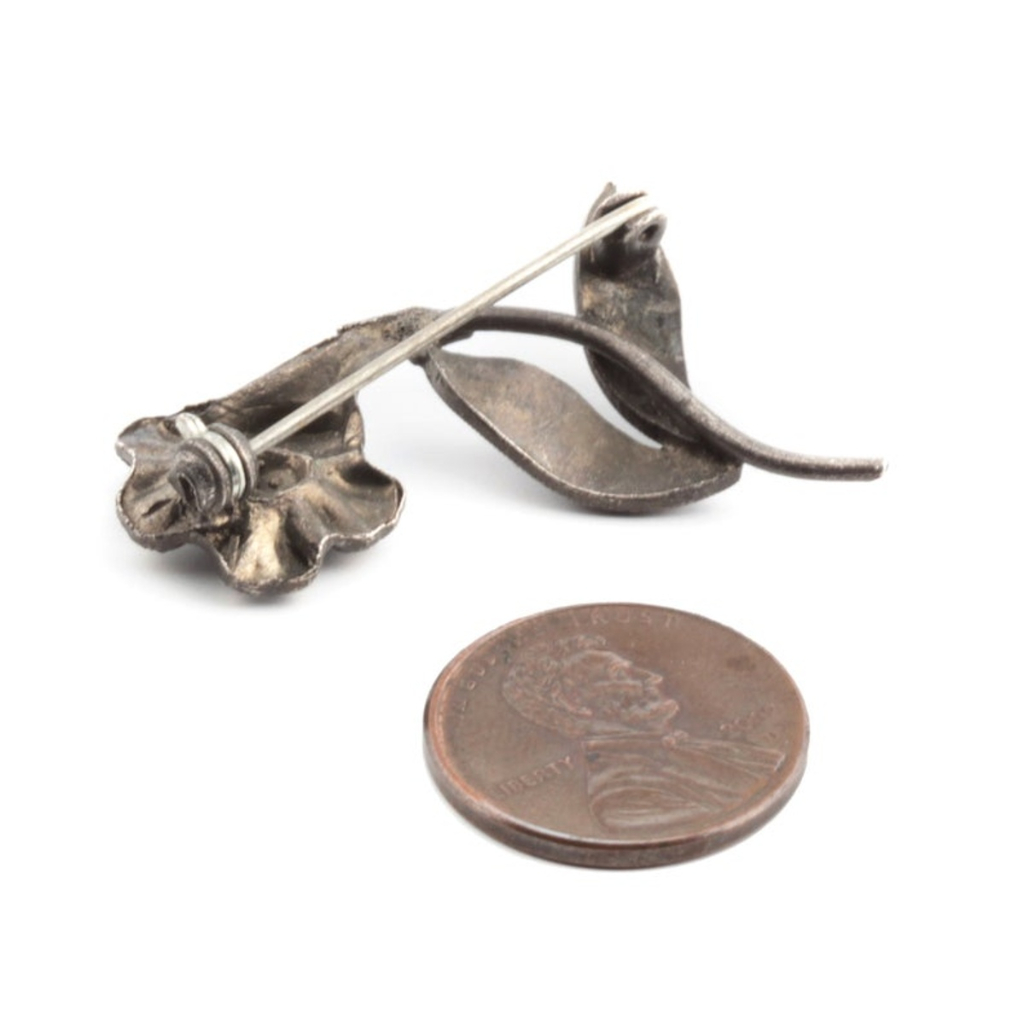Vintage Czech silver marcasite glass rhinestone flower pin brooch