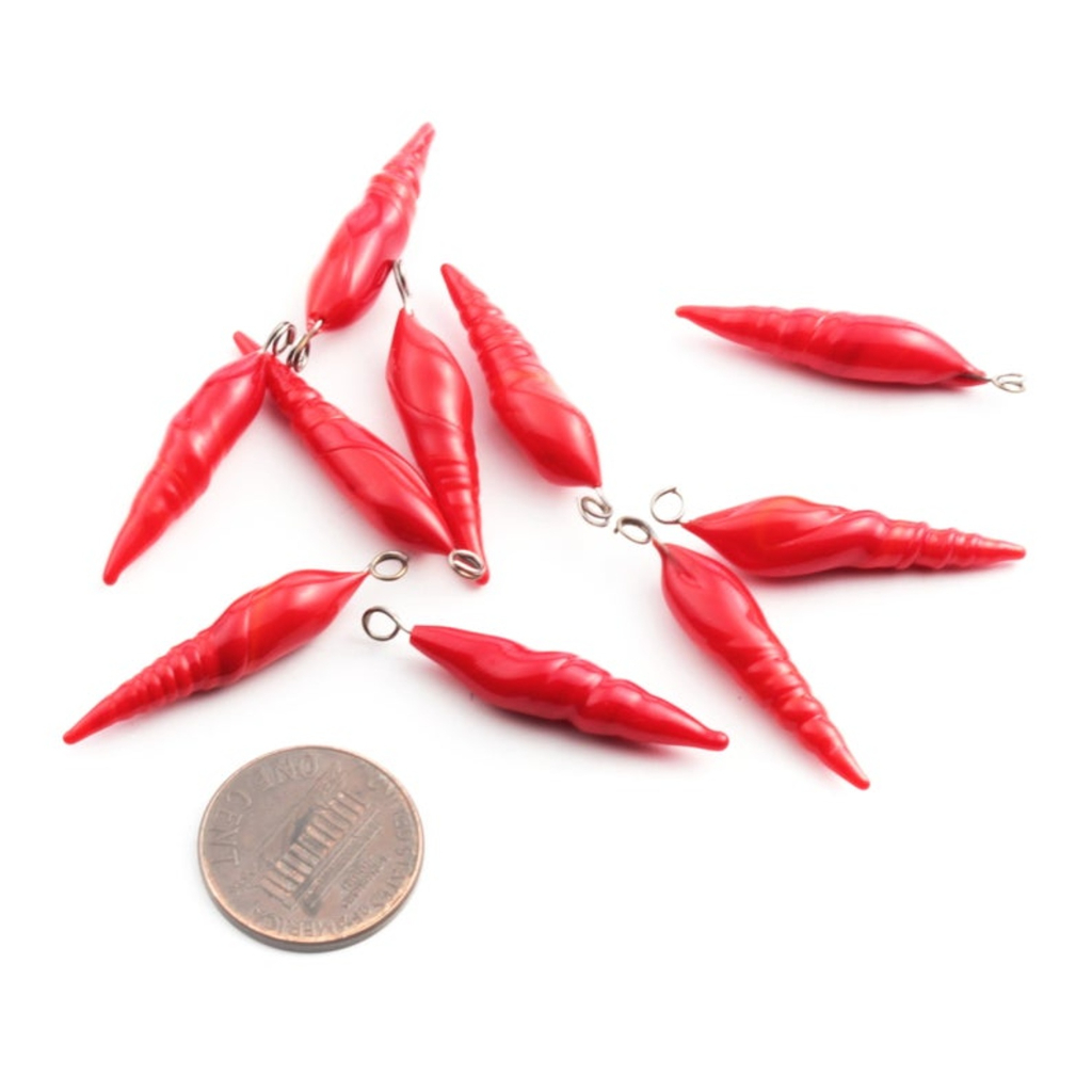Lot of (10) Czech lampwork red teardrop twist shell earring pendant glass beads