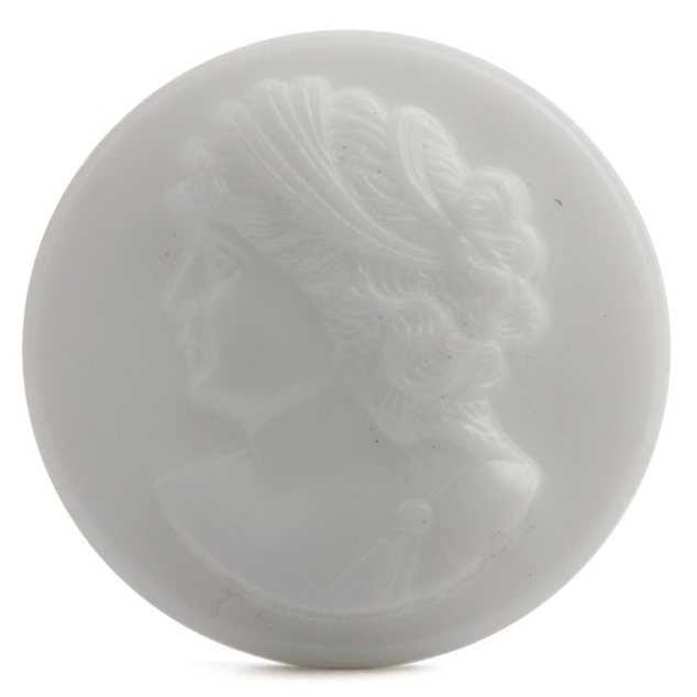 Vintage Czech white glass female head cabochon cameo 33mm 