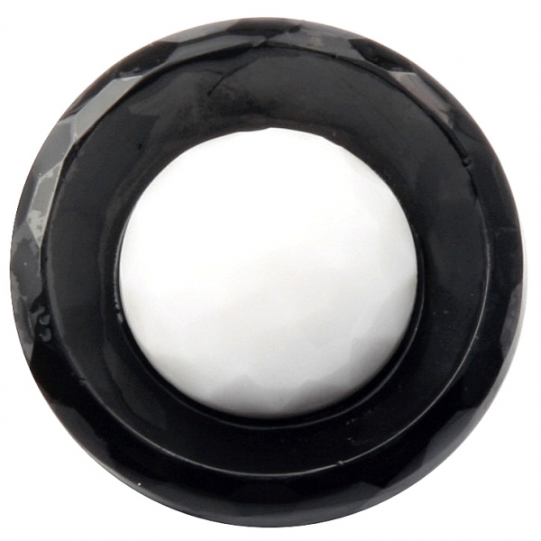 32mm antique Czech 2 part white beaded rosarian black hand faceted art glass button 