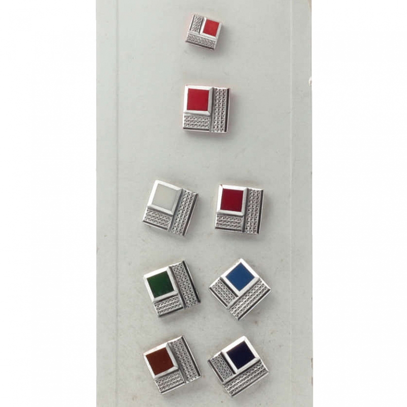 Sample card (8) Czech vintage silver lustre geometric square art glass buttons