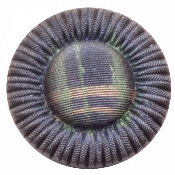 23mm antique Victorian C19th Czech iridescent metallic faux tartan fabric black glass button
