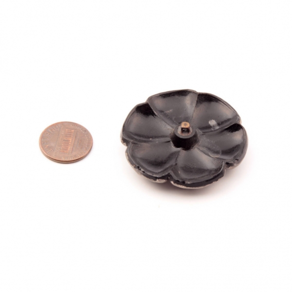 44mm Czech antique Victorian C19th silver metallic black faceted flower glass button