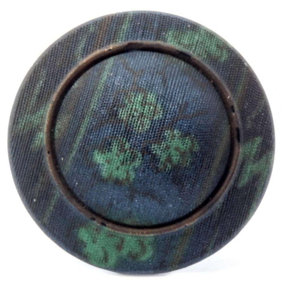 27mm Czech antique Victorian metallic floral imitation fabric black glass button 