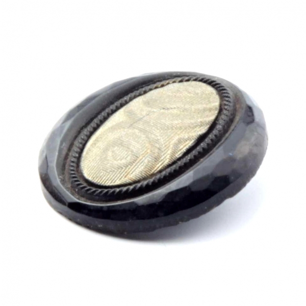 23mm antique Victorian C19th Czech metallic faux fabric black faceted glass button