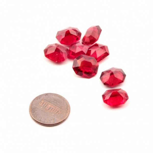 Lot (8) 12x10mm Czech vintage octagon faceted red cranberry glass rhinestones 