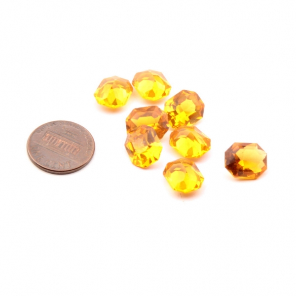 Lot (8) 12x10mm Czech vintage octagon faceted amber topaz glass rhinestones 
