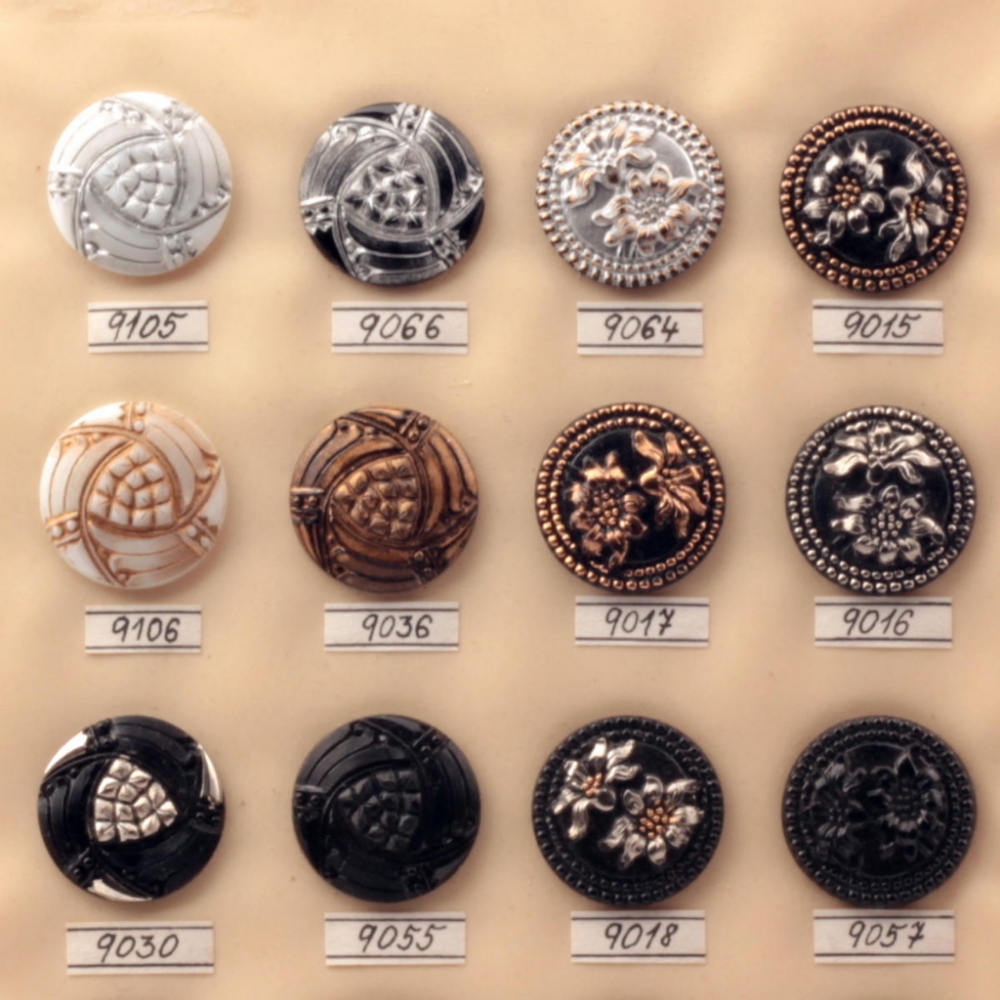 Czech glass button sample card 16 Art Deco style vintage hand molded buttons