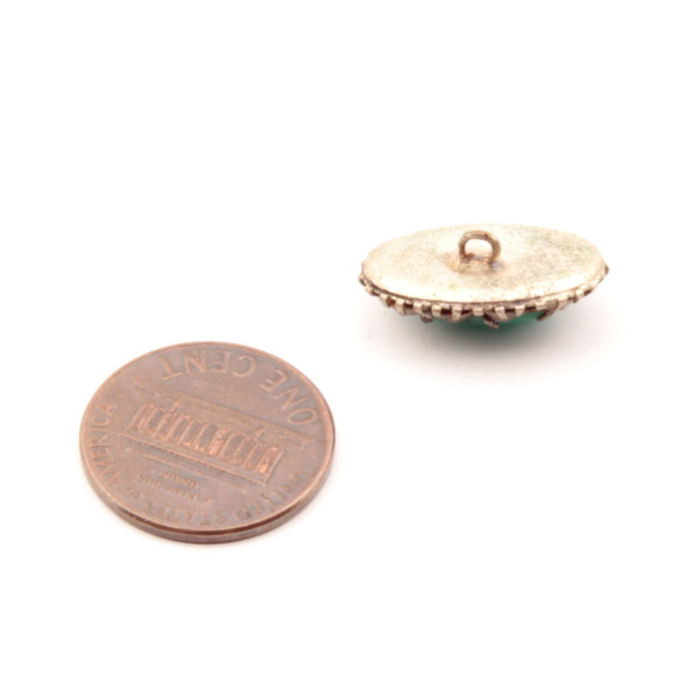 Antique Victorian Czech metal button green opaline cabochon crystal glass rhinestones oval 19mm