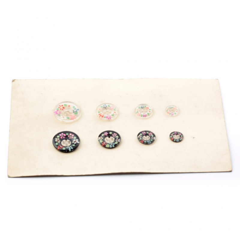 Vintage Czech glass buttons Sample card (8) Art Deco 1920's intaglio floral hand painted