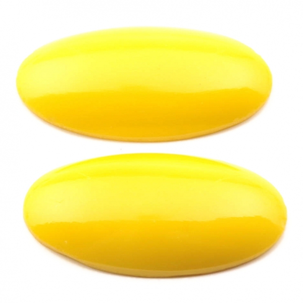 Lot (2) 36x19mm Czech vintage canary yellow oval molded glass cabochons