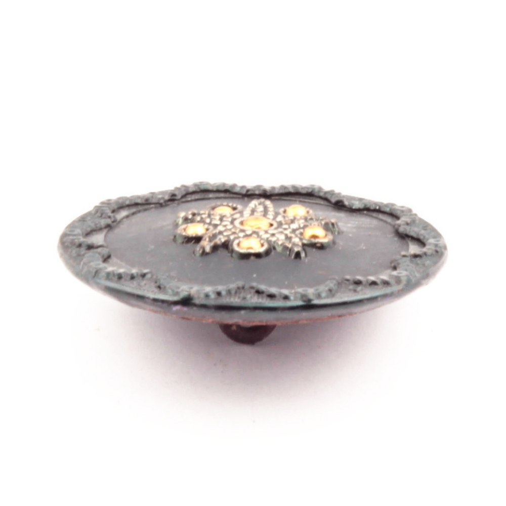 Antique Victorian 4 part floral metallic rhinestone repousse tinned metal button