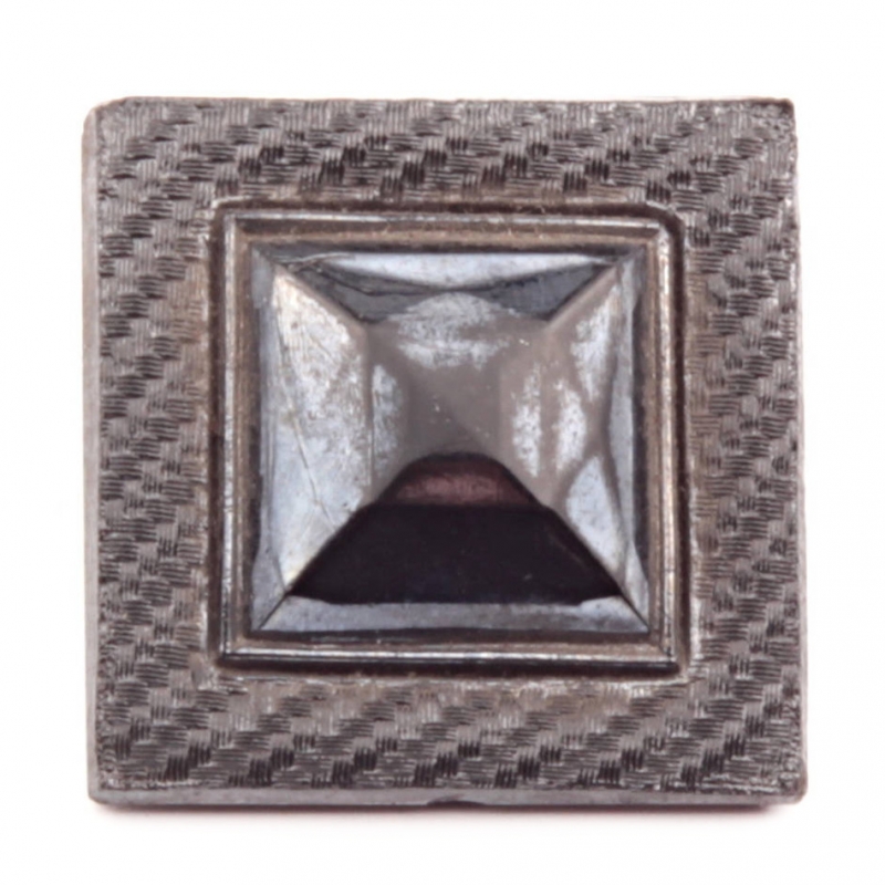 23mm antique Victorian Czech iridescent square faceted faux fabric black glass button
