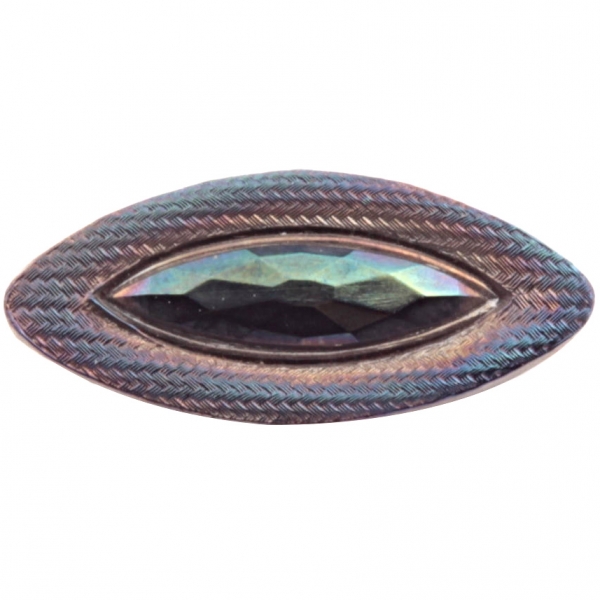 35mm antique Victorian Czech metallic iridescent oval faceted weave faux fabric black glass button