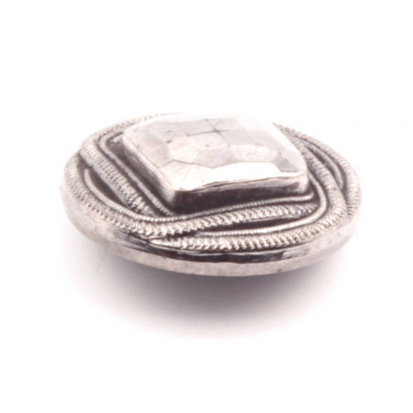 23mm Czech Bohemian Art Deco 1920's silver metallic knot design faceted black glass button