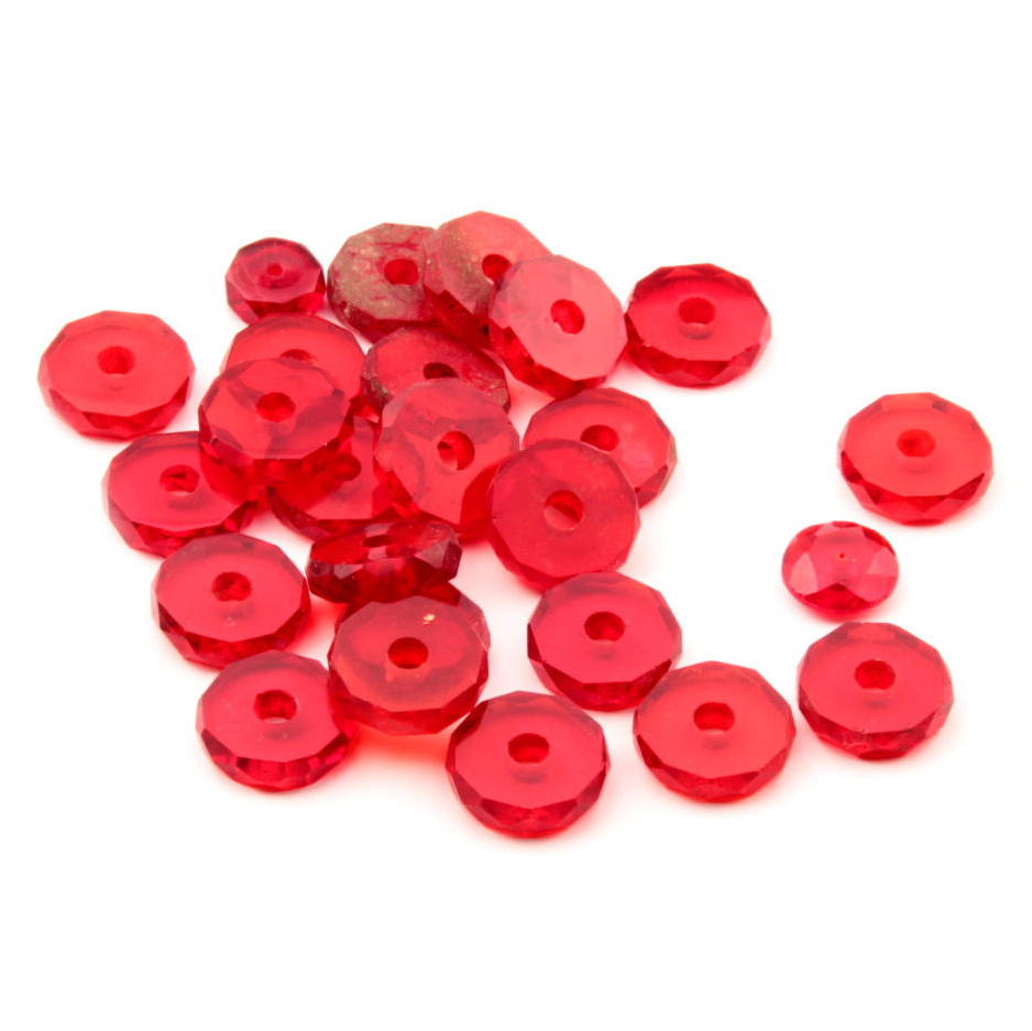 Czech vintage hand faceted red rondelle glass beads; (23) 16x4mm