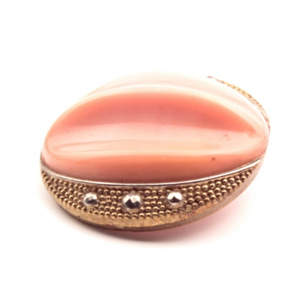 30mm antique Art Nouveau Czech gold gilt marcasite old pink melon ribbed glass button 